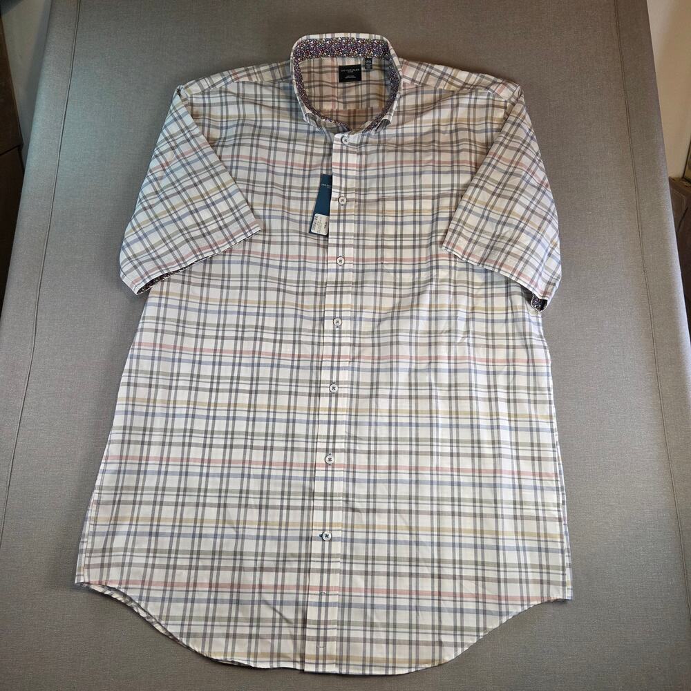 Leo Chevalier Men’s Short Sleeve Shirt LT Large Tall Plaid NWT Cotton Laos